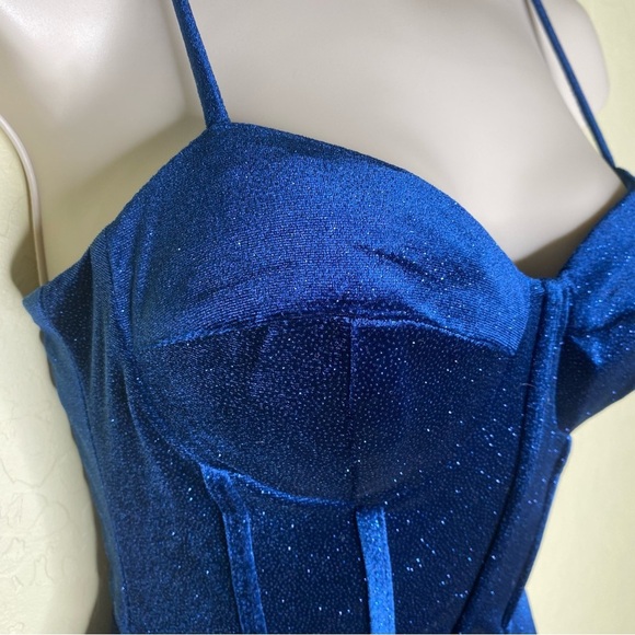 Windsor Blue Velvet Bustier Mini Dress Spaghetti Straps Shimmer Accents Size XS - Picture 8 of 16